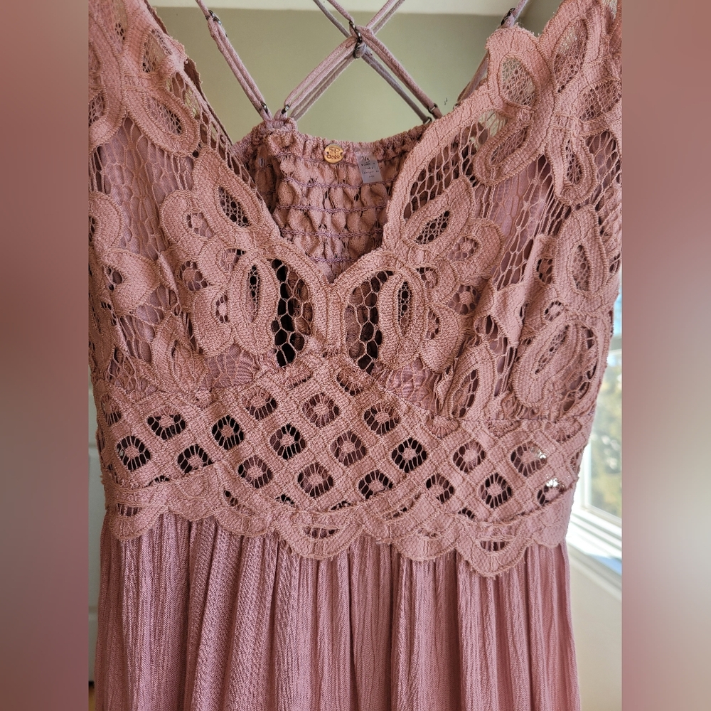 Free People Lg Dusty Rose Pink Lace Dress - Picture 4 of 7